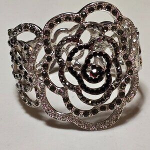 Blingy Metal Black and Clear Rhinestone Rose